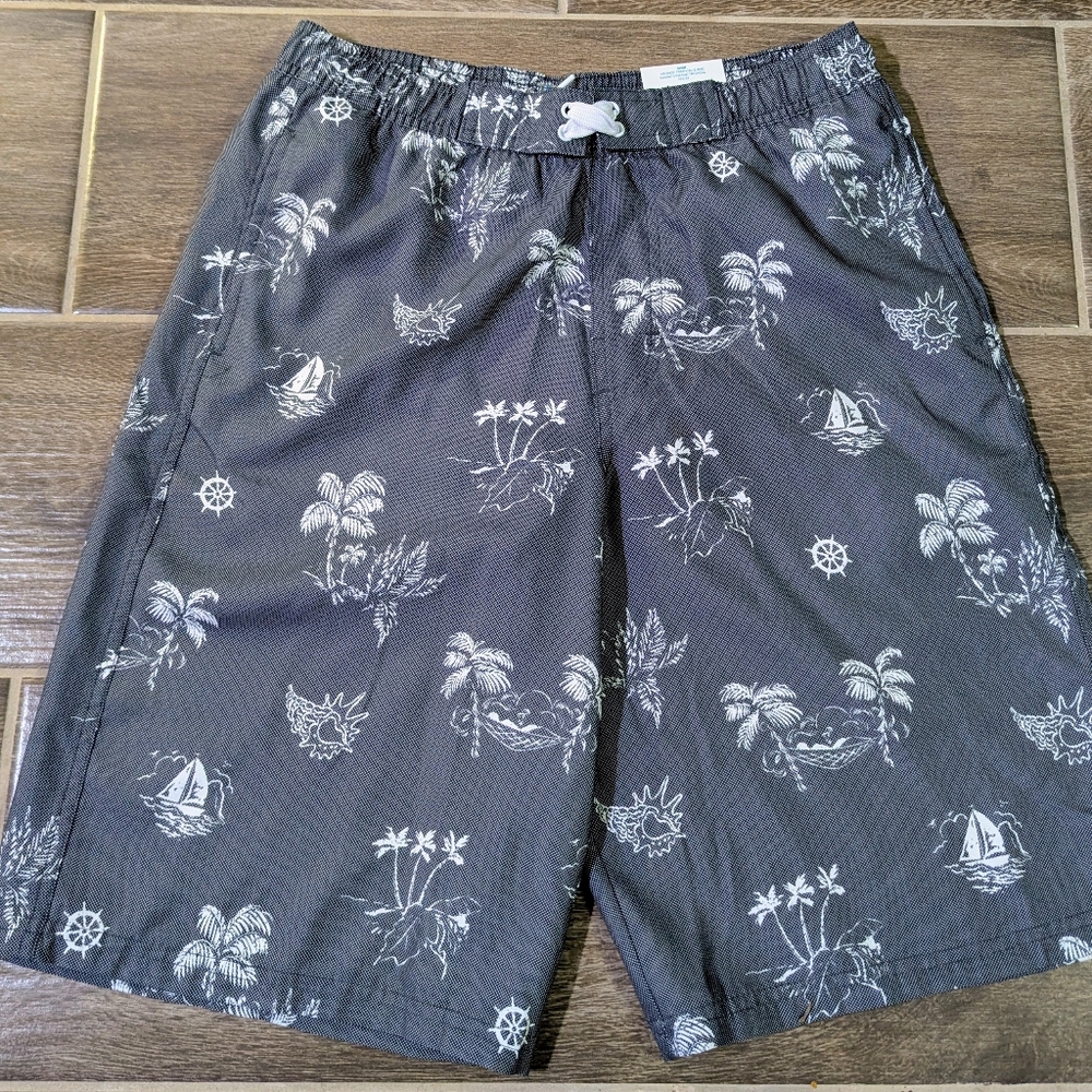 Vintage Tropical Print Men's Swim Shorts - Charcoal